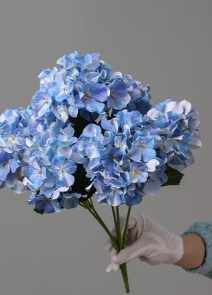 Штучний букет гортензії, синього кольору, 44 см. квіти преміум-класу для інтер'єру, декору, фотозони