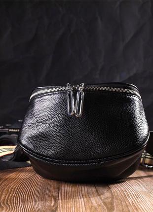 Полукруглая сумка через плечо из натуральной кожи 22079 vintage черная6 фото