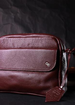Яркая женская сумка кросс-боди из натуральной кожи grande pelle 11653 бордовый7 фото