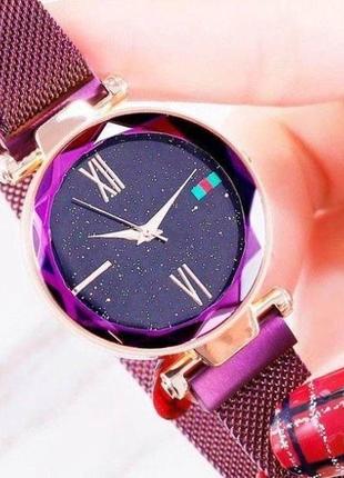 Круглые наручные часы starry sky style watch фиолетовый3 фото