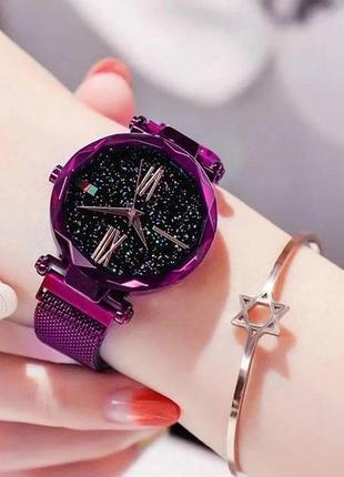 Круглые наручные часы starry sky style watch фиолетовый8 фото