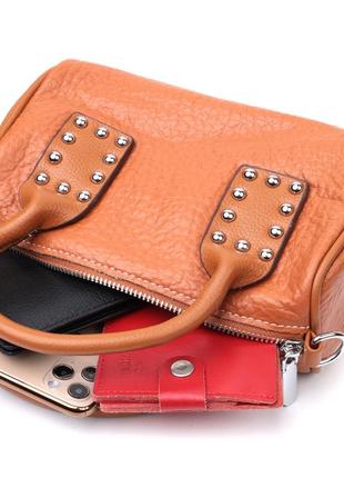 Женская сумка с металлическими акцентами на ручках из натуральной кожи vintage 22367 коричневая6 фото