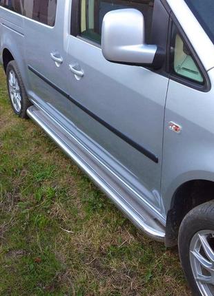 Бокові пороги premium (2 шт., нерж) maxi база, d42 для volkswagen caddy 2004-2010 рр