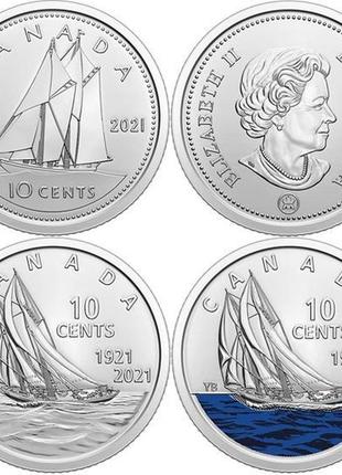 Канада 10 центов, 2021 100 лет шхуне "bluenose" набор из 3-х монет1 фото