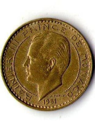 Монако 10 франков 1951 год принц  ренье iii  №1180