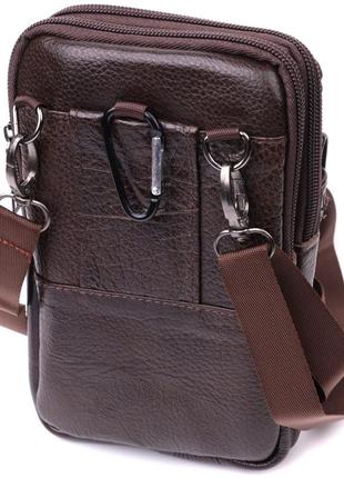 Компактна чоловіча сумка на пояс із натуральної шкіри vintage 22141 коричневий2 фото
