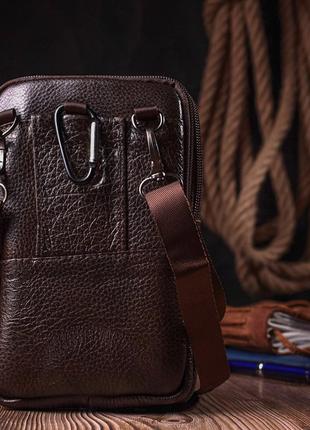 Компактна чоловіча сумка на пояс із натуральної шкіри vintage 22141 коричневий7 фото