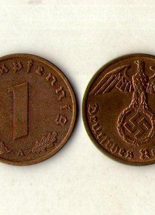 Німеччина - германия — третий рейх нацистская германия 1 пфеннинг 1937 - 1939 рік