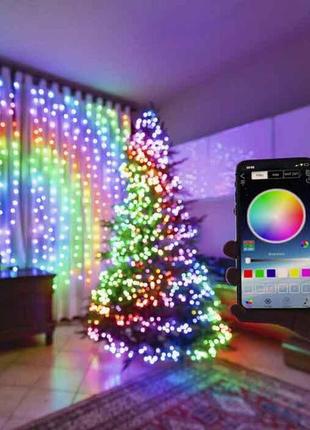 Смарт гирлянда led rgb 10м с bluetooth, 100 лампочек, app контроль, 16 млн цветов, музыкальная синхронизация