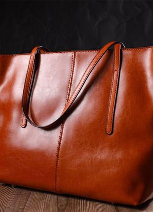 Стильная сумка шоппер из натуральной кожи 22096 vintage рыжая6 фото