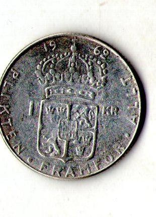 Швеція  › король густав vi адольф 1 крона 1962 рік срібло 7 гр. №4532 фото
