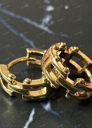 Женские позолоченные 18к серьги-конго (кольца) xuping и бирюзовой эмалью в оксамитовому футлярі