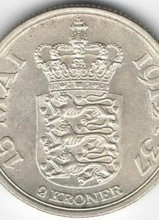 Данія - дания › король кристиан x ›  2 кроны, 1937 25 лет правлению серебро 15 гр. №5932 фото