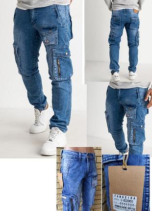 Джинсы мужские коттоновые стрейчевые с накладными карманами "карго" fangsida, турция