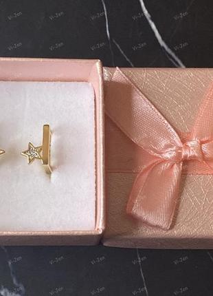 Женские серьги-кольца (конго) позолоченные с камнями xuping позолота 18к звезды в картонній коробочці4 фото