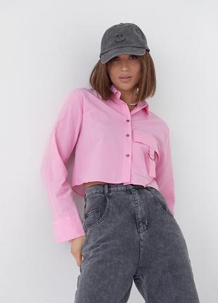 Укорочена жіноча сорочка з накладною кишенею — рожевий колір, l (є розміри)5 фото