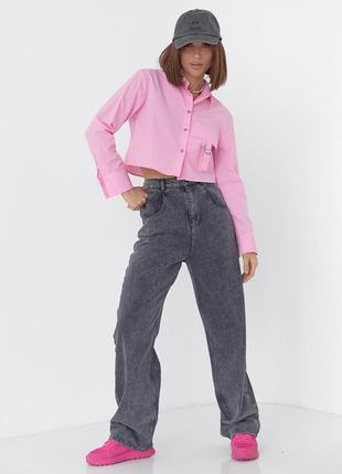 Укорочена жіноча сорочка з накладною кишенею — рожевий колір, l (є розміри)3 фото