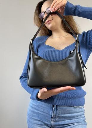 Женская кожаная сумочка, стильная сумка из натуральной кожи, маленькая черная сумка на плече3 фото