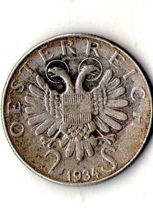 Австрія - австрия › первая республика 2 шиллинга, 1934 смерть энгельберта дольфуса  серебро 12 гр. №15032 фото