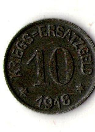 Німеччина - німеччина 10 пфенінгів 1918 нотгельд залізо г грефелд no816