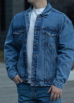 Чоловіча стильна джинсова куртка синя. чоловіча джинсовка на весну/осінь3 фото