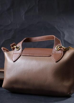 Идеальная женская сумка с интересным клапаном из натуральной кожи vintage 22251 бежевая8 фото