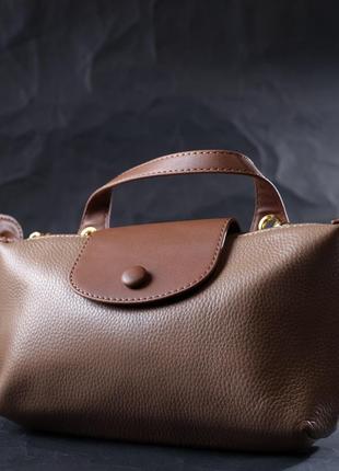 Идеальная женская сумка с интересным клапаном из натуральной кожи vintage 22251 бежевая7 фото