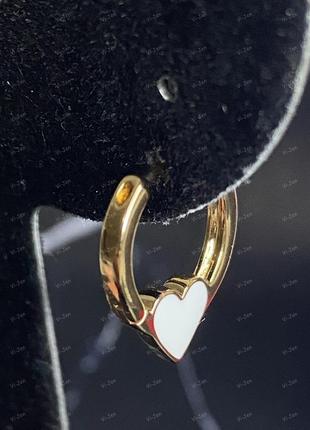 Женские позолоченные серьги-кольца (конго) с белой эмалью xuping позолота 18к  бархатном футляре2 фото