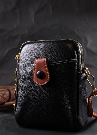 Удобная сумка трапеция для женщин из натуральной кожи vintage 22269 черная7 фото