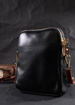 Удобная сумка трапеция для женщин из натуральной кожи vintage 22269 черная8 фото