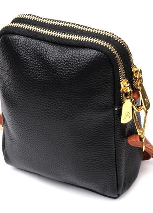 Удобная сумка трапеция для женщин из натуральной кожи vintage 22269 черная2 фото