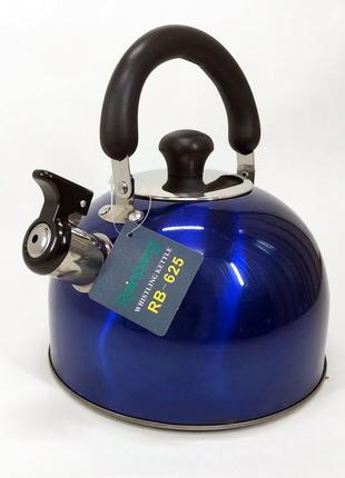 Чайник rainberg rb-625 из нержавеющей стали со свистком 3л красивый чайник для газовой плиты. цвет: синий1 фото
