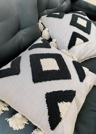 Декоративна стильна подушка ручної роботи - натуральний льон2 фото