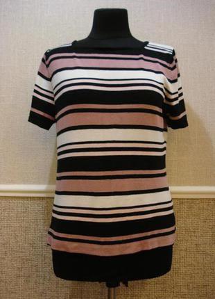 Трикотажная блузка в полоску с коротким рукавом большого размера16/181 фото