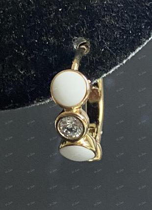 Женские серьги-кольца (конго) позолоченные с белой эмалью xuping позолота 18к в картонной коробочке5 фото