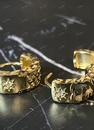 Женские серьги xuping -конго (кольца) позолоченные с камнями позолота 18к  в бархатном футляре6 фото