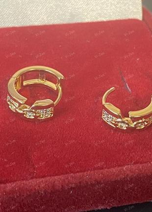 Женские серьги xuping -конго (кольца) позолоченные с камнями позолота 18к в оксамитовому футлярі3 фото