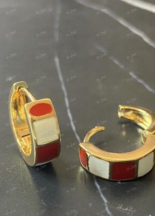 Женские серьги-конго (кольца) xuping позолота 18к с эмалью позолоченные в картонной коробочке5 фото