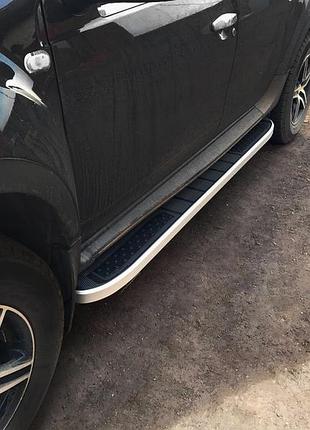 Боковые пороги tayga v2 grey (2 шт., алюминий) для dacia duster 2008-2018 гг