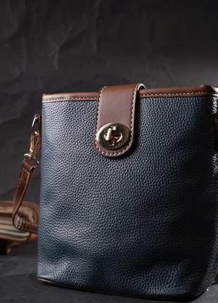 Симпатичная сумка для женщин на каждый день из натуральной кожи vintage 22346 синяя7 фото