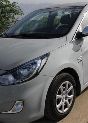 Накладки на дзеркала без вирізу під поворот (2 шт) omsaline - італійська нержавійка для hyundai accent solaris 2011-2017 рр