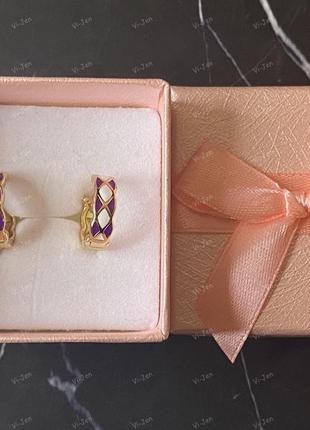 Женские позолоченные серьги-конго (кольца) xuping 18к с эмалью и позолотой в картонной коробочке5 фото