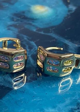 Жіночі сережки-конго (кільця) xuping позолочені з різнокольоровим камінням позолота 18к6 фото