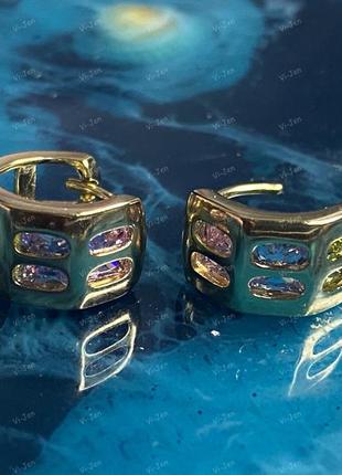 Жіночі сережки-конго (кільця) xuping позолочені з різнокольоровим камінням позолота 18к4 фото