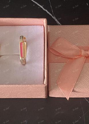 Жіночі сережки-кільця (конго) xuping позолотою 18к з рожевою емаллю та позолочені  в картонній коробочці4 фото