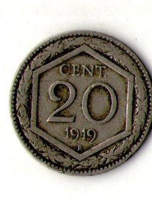 Італія 20 чентезімо 1919 рік №1212