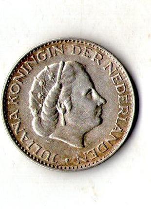 Нідерланди › королева юлиана 1 гульден 1958 рік срібло 6.5 грам №793