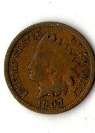 Сша 1 цент 1907 г. indian head cent №365