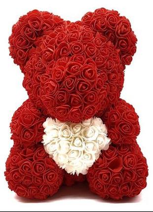 Мишко з 3d троянд ведмідь з серцем в подарунковій упаковці 40 см4 фото