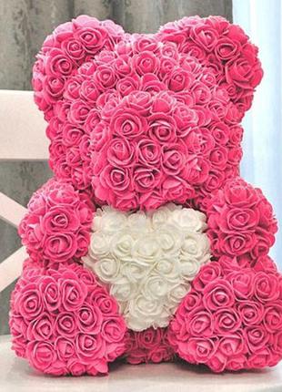 Мишко з 3d троянд ведмідь з серцем в подарунковій упаковці 40 см7 фото